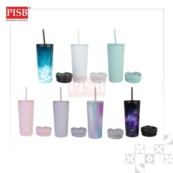 2415 590ML Dual Straw Classic Insulated Tumbler Water Bottle Travel Tumbler Thermos Botol Air Straw Mug