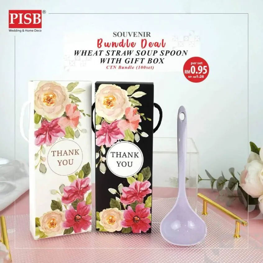 2406 (100Set) Bundle Deal Wheat Straw Soup Spoon With Gift Box Doorgift Souvenir Senduk Sup (Mix Colour)