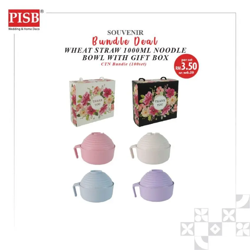 2409 (100Set) Bundle Deal Wheat Straw Noodle Bowl With Gift Box Doorgift Souvenir Mangkuk - Image 3