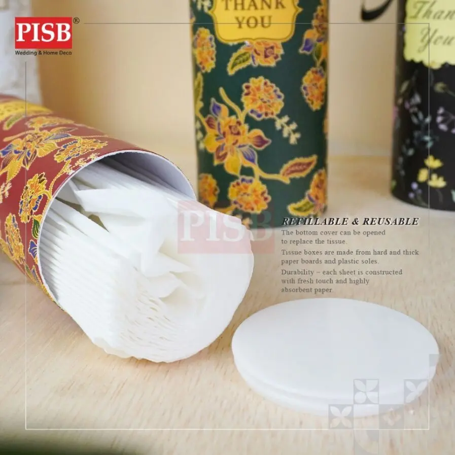 2148(100Pcs/Ctn)Souvenir Floral Batik Car Tissue Facial Tissue Cylinder Tissue Box Tisu Kereta Tisu Kotak Doorgift Tisu - Image 3