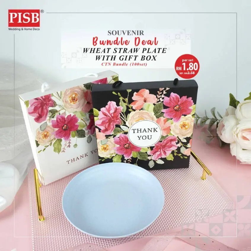 2403 (100Set) Bundle Deal Wheat Straw Plate With Gift Box Doorgift Souvenir Pinggan Piring (Mix Colour)
