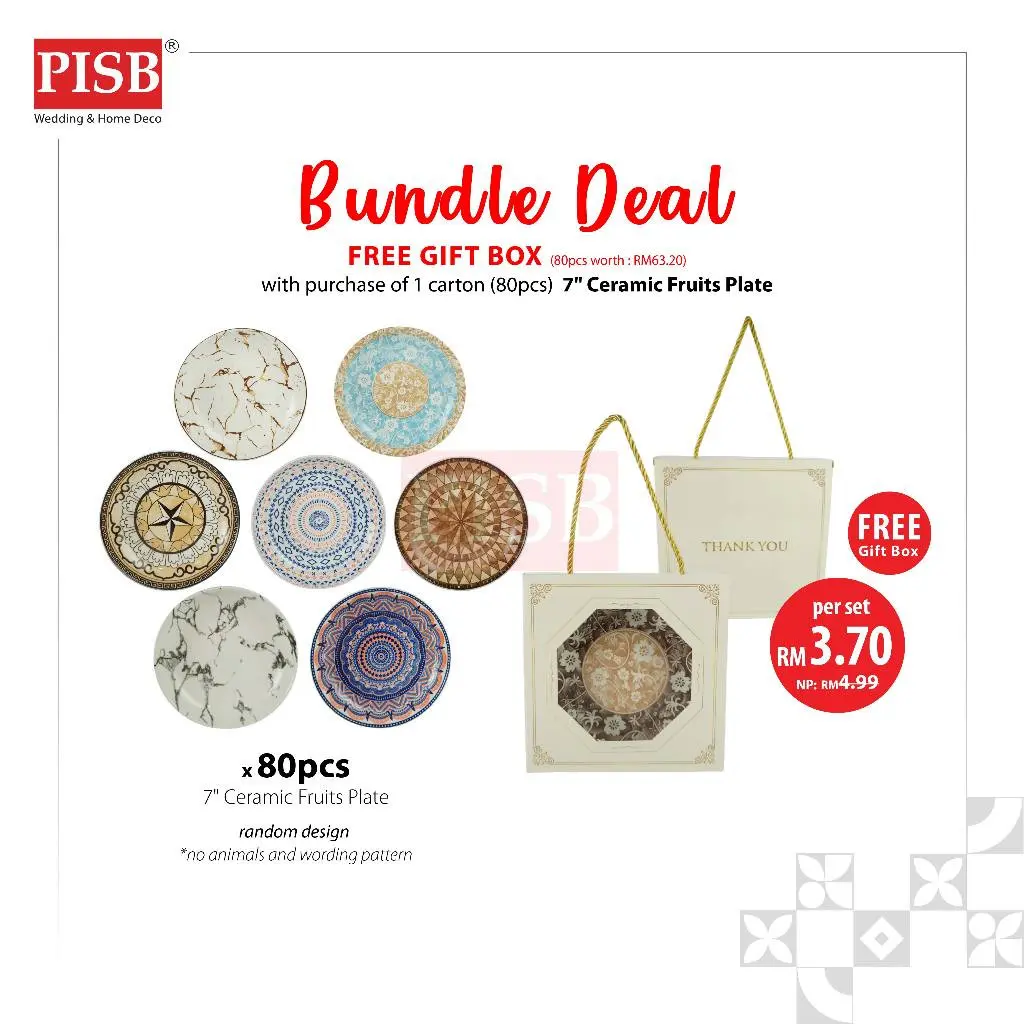 6813 (80Pcs/Ctn) Bundle Deal 7" Ceramic Fruits Plate / Set Doorgift Souvenir Pinggan Piring Seramik Murah
