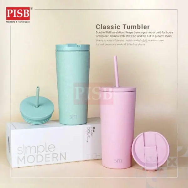 2415 590ML Dual Straw Classic Insulated Tumbler Water Bottle Travel Tumbler Thermos Botol Air Straw Mug