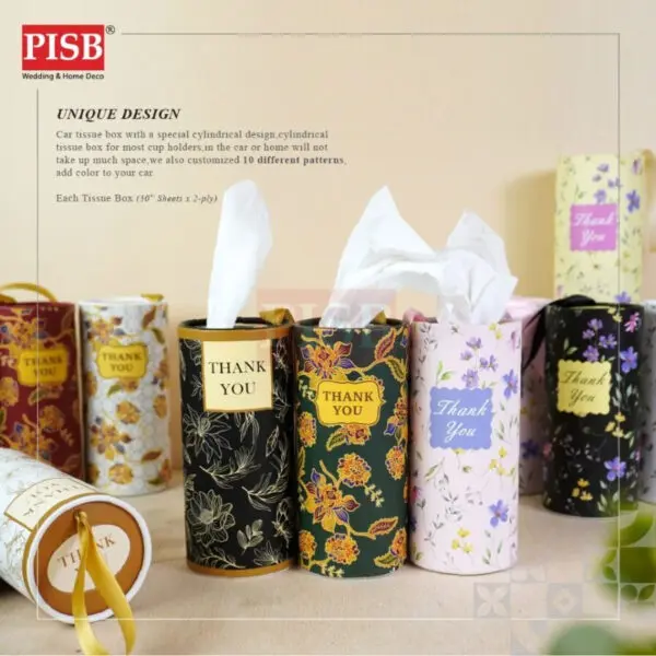 2148(100Pcs/Ctn)Souvenir Floral Batik Car Tissue Facial Tissue Cylinder Tissue Box Tisu Kereta Tisu Kotak Doorgift Tisu
