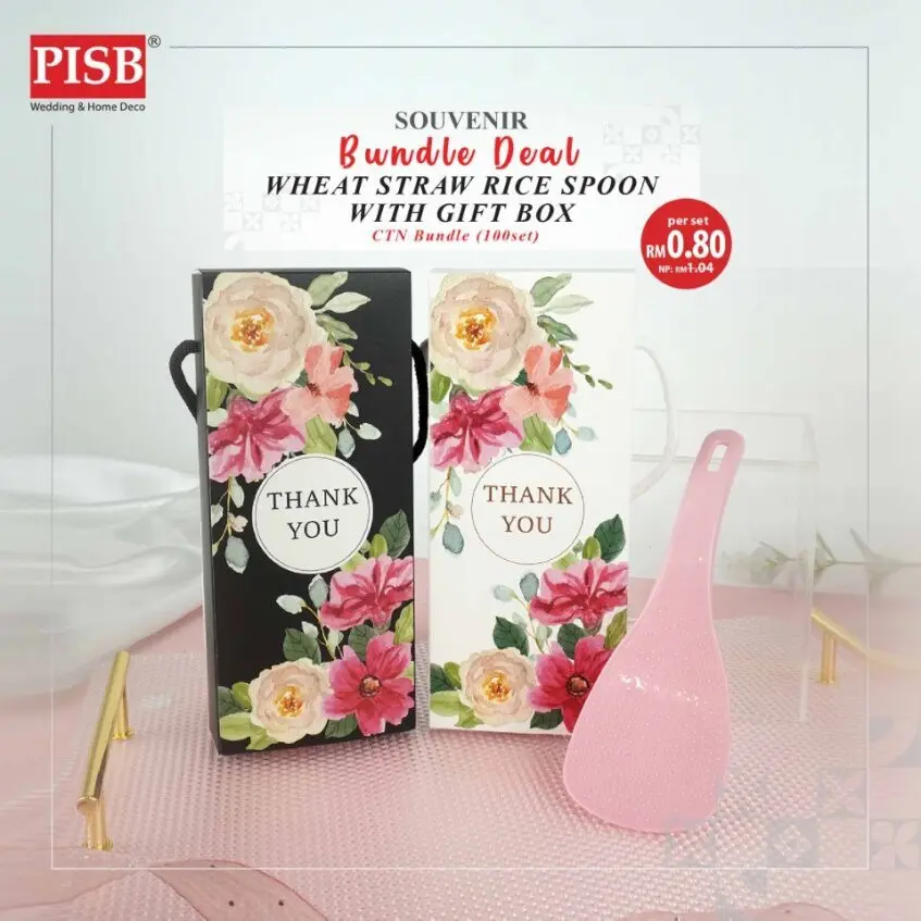 2407 (100Set) Bundle Deal Wheat Straw Rice Spoon With Gift Box Doorgift Souvenir Senduk Nasi (Mix Colour)