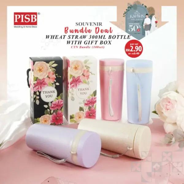 2408 (100Set) Bundle Deal Wheat Straw Water Bottle Tumbler With Gift Box Doorgift Souvenir Botol Air