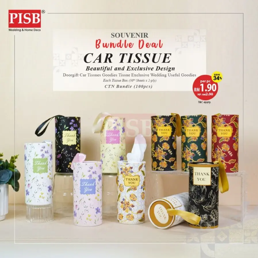 2148(100Pcs/Ctn)Souvenir Floral Batik Car Tissue Facial Tissue Cylinder Tissue Box Tisu Kereta Tisu Kotak Doorgift Tisu