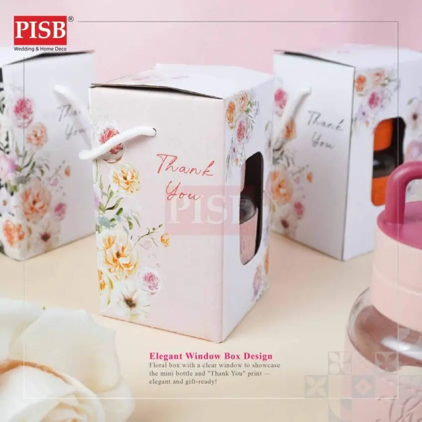 2147 (72Pcs/Ctn) 300ML Mini Bottle Souvenir With Floral Printed Handle Box Doorgift Mini Botol Cawan Air Bekas Kaca Mini - Image 4