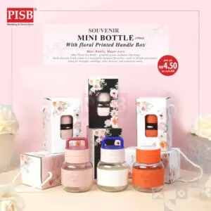 2147 (1Pcs) 300ML Mini Bottle Souvenir With Floral Printed Handle Box Doorgift Mini Botol Cawan Air Bekas Kaca Serbaguna