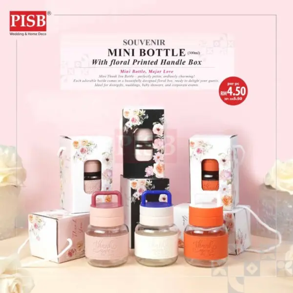 2147 (1Pcs) 300ML Mini Bottle Souvenir With Floral Printed Handle Box Doorgift Mini Botol Cawan Air Bekas Kaca Serbaguna