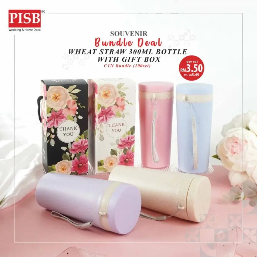 2408 (100Set) Bundle Deal Wheat Straw Water Bottle Tumbler With Gift Box Doorgift Souvenir Botol Air