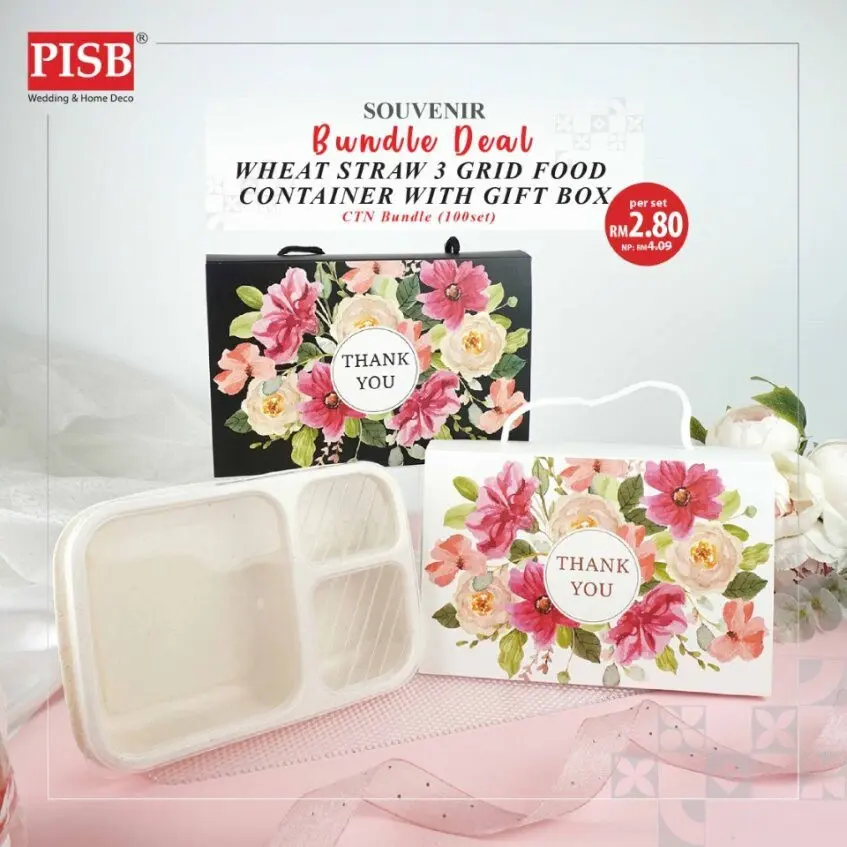 2401 (100Set) Bundle Deal Wheat Straw Food Container Lunch Box With GiftBox Doorgift Souvenir Bekas Makanan (Mix Colour)