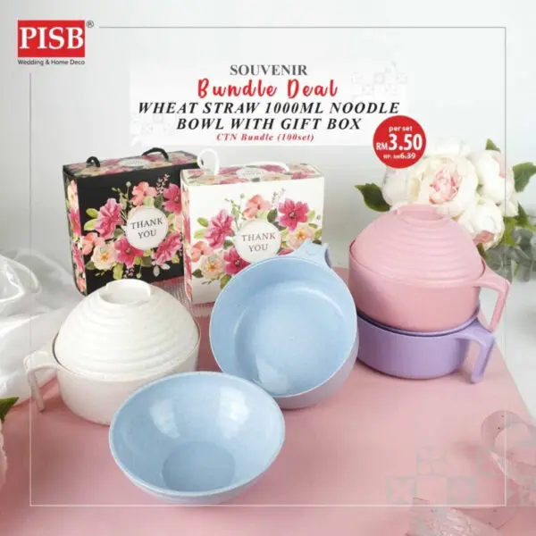 2409 (100Set) Bundle Deal Wheat Straw Noodle Bowl With Gift Box Doorgift Souvenir Mangkuk - Image 3