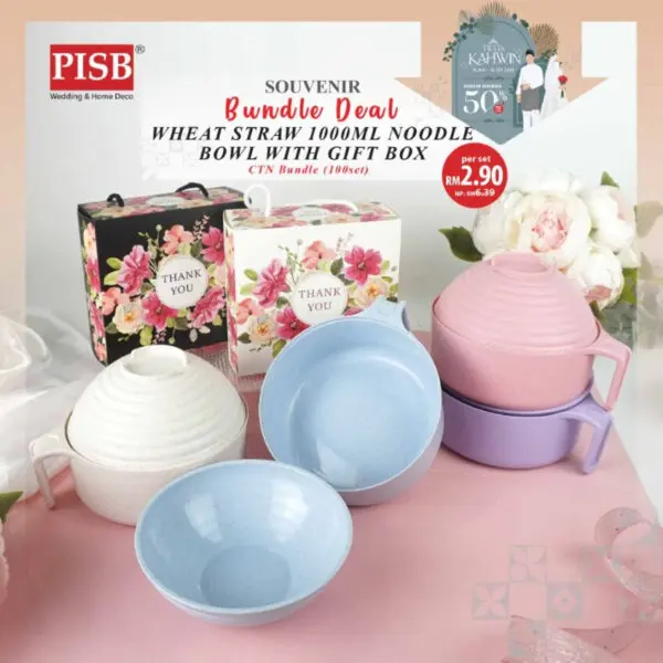 2409 (100Set) Bundle Deal Wheat Straw Noodle Bowl With Gift Box Doorgift Souvenir Mangkuk