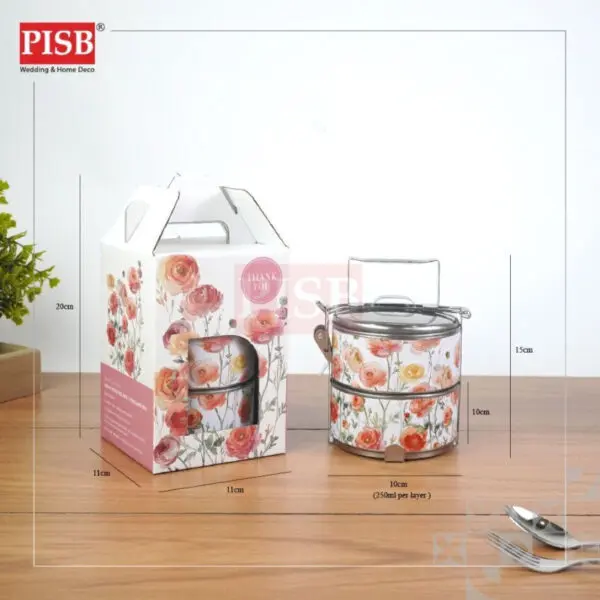 2151 Luxury Stainless Steel 2-Tiers Tiffin Lunch Box Container Doorgift Souvenir Mangkuk Tingkat Bekas Makanan Serbaguna - Image 6