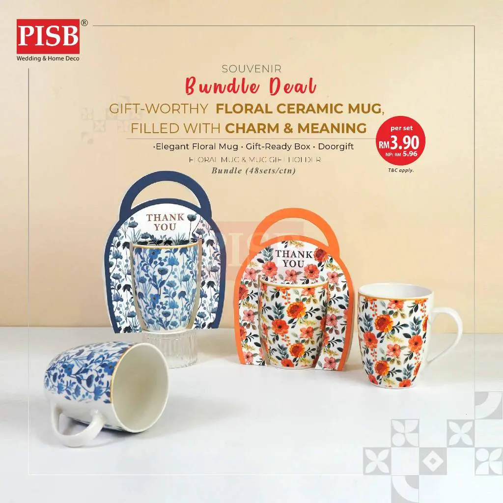 2424(48Set/Ctn)Souvenir Floral Ceramic Mug With Floral Gift Holder Box Doorgift Mug Cawan Seramik Murah Wedding Gift Mug - Image 2