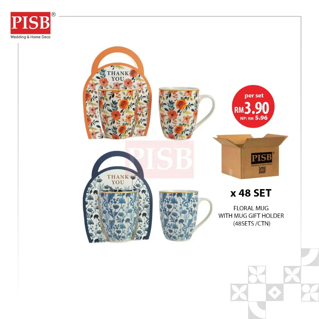 2424(48Set/Ctn)Souvenir Floral Ceramic Mug With Floral Gift Holder Box Doorgift Mug Cawan Seramik Murah Wedding Gift Mug