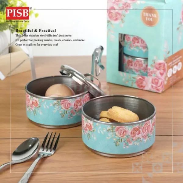 2151 Luxury Stainless Steel 2-Tiers Tiffin Lunch Box Container Doorgift Souvenir Mangkuk Tingkat Bekas Makanan Serbaguna - Image 5