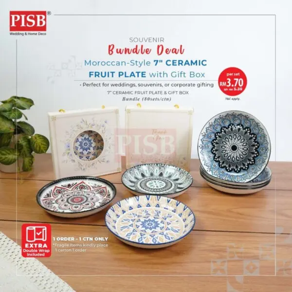 2474(80Sets/Ctn)Moroccan Style 7" Ceramic Fruits Plate Doorgift Souvenir Pinggan Piring Seramik Murah Wedding Gift Plate