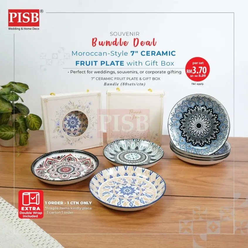 2474(80Sets/Ctn)Moroccan Style 7" Ceramic Fruits Plate Doorgift Souvenir Pinggan Piring Seramik Murah Wedding Gift Plate