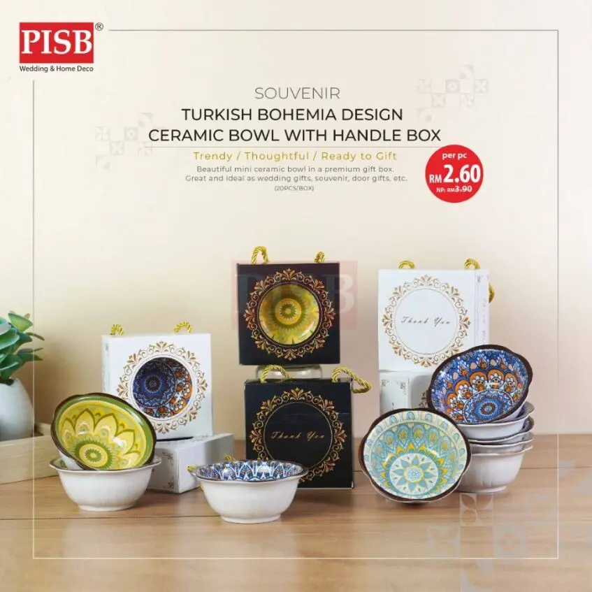 2144(20Pcs/Box)Turkish Bohemia Design Ceramic Bowl With Handle Box Set Wedding Doorgift Mangkuk Seramik (Random Design)
