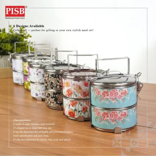 2151 Luxury Stainless Steel 2-Tiers Tiffin Lunch Box Container Doorgift Souvenir Mangkuk Tingkat Bekas Makanan Serbaguna - Image 7