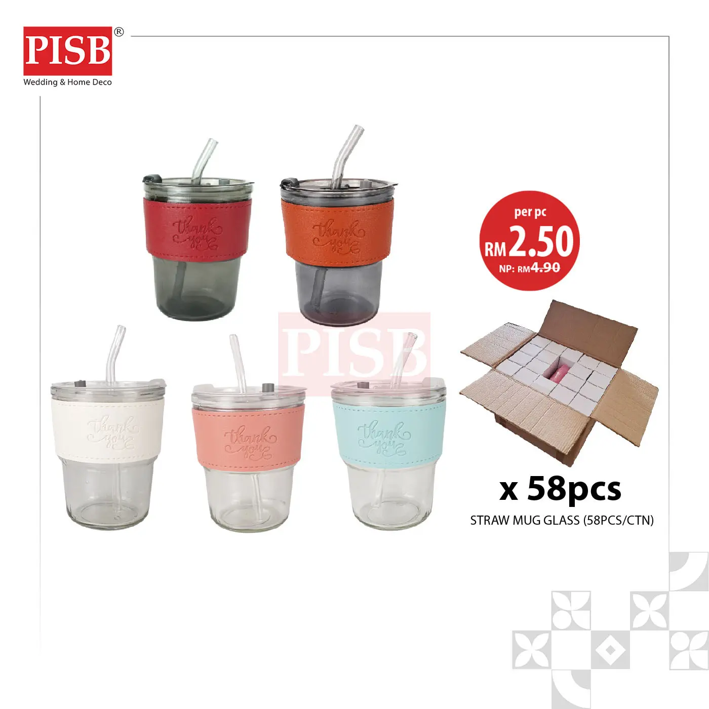 2129(58Pcs/Ctn)Straw Mug Glass Heat Cold Resistant Water Bottle Viral Transparent Travel Mug Coffee Glass Doorgift Cawan - Image 2