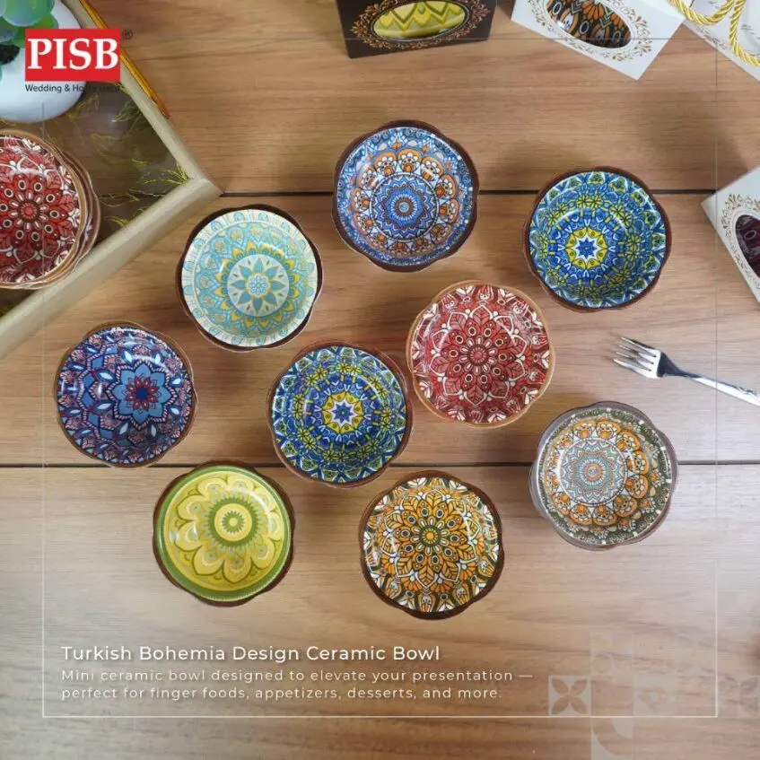 2144(20Pcs/Box)Turkish Bohemia Design Ceramic Bowl With Handle Box Set Wedding Doorgift Mangkuk Seramik (Random Design) - Image 5
