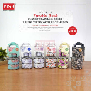 2151 Luxury Stainless Steel 2-Tiers Tiffin Lunch Box Container Doorgift Souvenir Mangkuk Tingkat Bekas Makanan Serbaguna