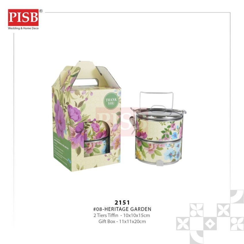 2151 Luxury Stainless Steel 2-Tiers Tiffin Lunch Box Container Doorgift Souvenir Mangkuk Tingkat Bekas Makanan Serbaguna