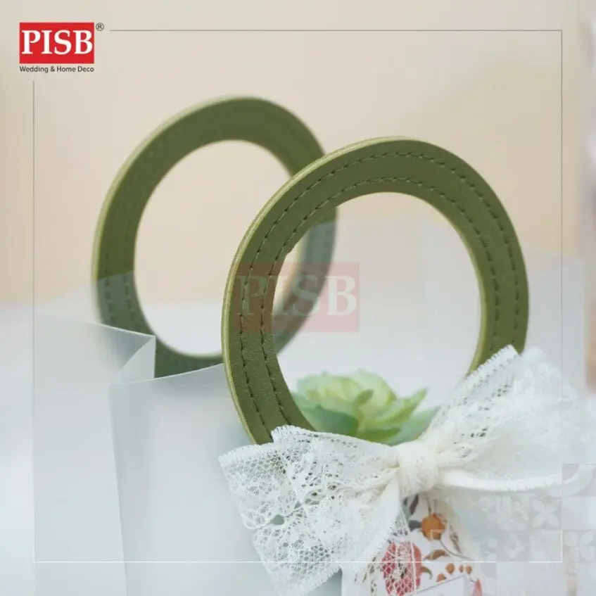 7183/84 (10Pcs/Pkt) Leather Handle PP Bag Transparent Bag Goodies Bag Wedding Plastic Doorgift Beg Wedding Gift Bag - Image 5