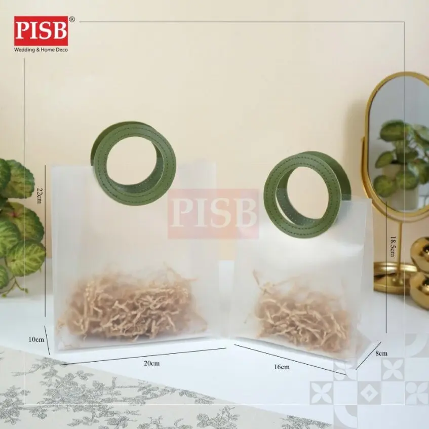 7183/84 (10Pcs/Pkt) Leather Handle PP Bag Transparent Bag Goodies Bag Wedding Plastic Doorgift Beg Wedding Gift Bag - Image 4