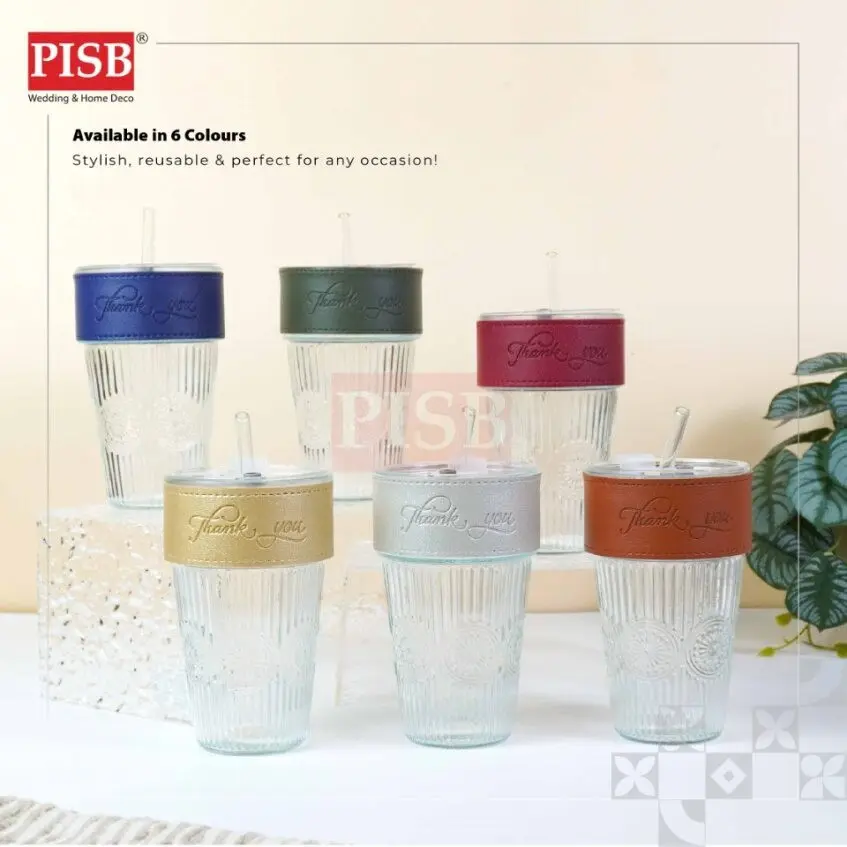 2152(46Pcs/Ctn)460ML Souvenir Straw Mug Glass Heat Cold Resistant Water Bottle Viral Travel Mug Doorgift Mug Cawan Gelas - Image 4