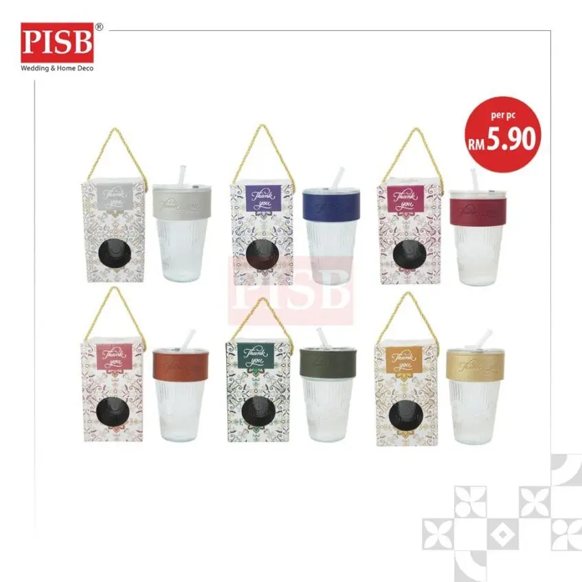 2152 (1Pcs) 460ML Souvenir Straw Mug Glass Heat Cold Resistant Water Bottle Viral Travel Mug Doorgift Mug Cawan Gelas - Image 2