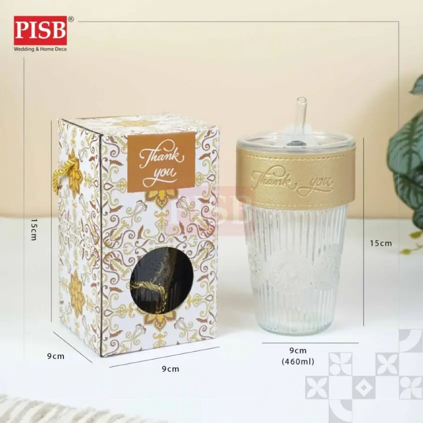 2152(46Pcs/Ctn)460ML Souvenir Straw Mug Glass Heat Cold Resistant Water Bottle Viral Travel Mug Doorgift Mug Cawan Gelas - Image 5