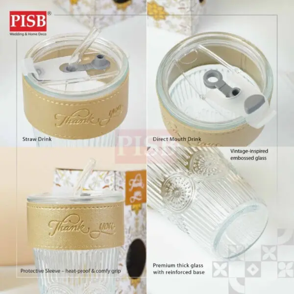 2152(46Pcs/Ctn)460ML Souvenir Straw Mug Glass Heat Cold Resistant Water Bottle Viral Travel Mug Doorgift Mug Cawan Gelas - Image 6
