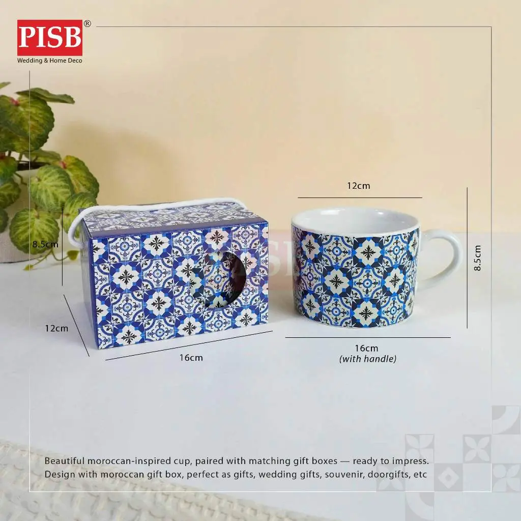 2422(2Pcs/Set)A+B Morocco Ceramic Cup Set With Printed Handle Box Set Doorgift Souvenir Mug Cawan Murah Wedding Gift Cup - Image 5