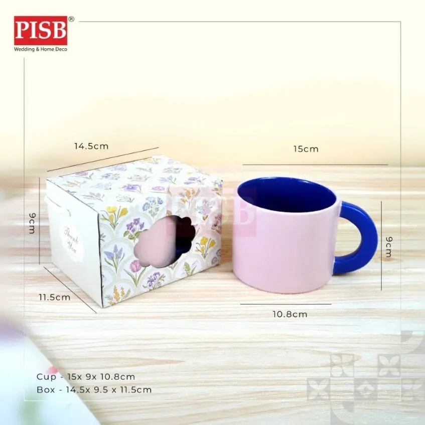 2426 (2Box/Pkt)(Random Colour)Duo Colour Ceramic Cup Set With Printed Handle Box Set Doorgift Souvenir Mug Cawan Murah - Image 6