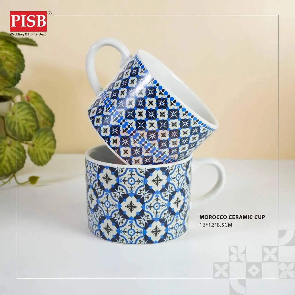 2422(2Pcs/Set)A+B Morocco Ceramic Cup Set With Printed Handle Box Set Doorgift Souvenir Mug Cawan Murah Wedding Gift Cup - Image 3