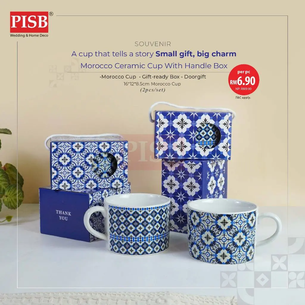 2422(2Pcs/Set)A+B Morocco Ceramic Cup Set With Printed Handle Box Set Doorgift Souvenir Mug Cawan Murah Wedding Gift Cup