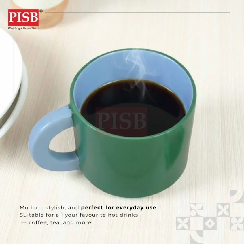 2426 (2Box/Pkt)(Random Colour)Duo Colour Ceramic Cup Set With Printed Handle Box Set Doorgift Souvenir Mug Cawan Murah - Image 5