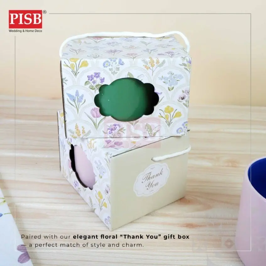 2426 (2Box/Pkt)(Random Colour)Duo Colour Ceramic Cup Set With Printed Handle Box Set Doorgift Souvenir Mug Cawan Murah - Image 4