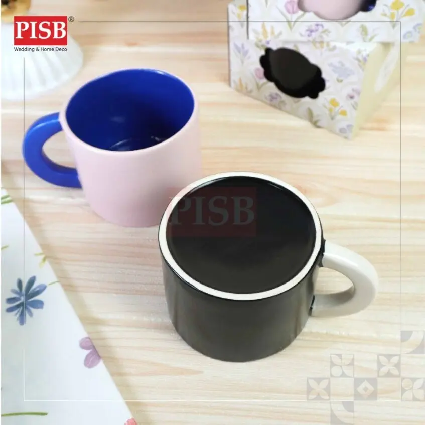 2426 (2Box/Pkt)(Random Colour)Duo Colour Ceramic Cup Set With Printed Handle Box Set Doorgift Souvenir Mug Cawan Murah - Image 7