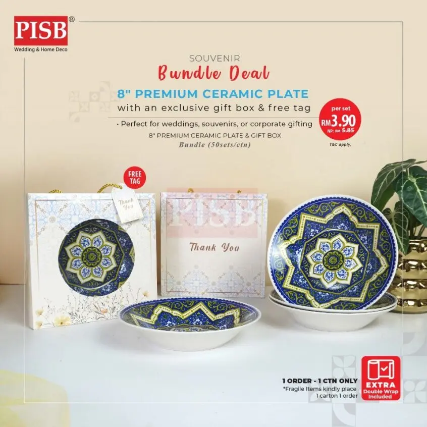 2476 (50Sets/Ctn) Premium Moroccan 8" Ceramic Plate Doorgift Souvenir Pinggan Piring Seramik Murah Wedding Gift Plate