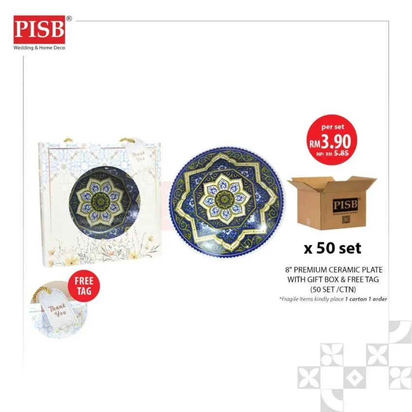 2476 (50Sets/Ctn) Premium Moroccan 8" Ceramic Plate Doorgift Souvenir Pinggan Piring Seramik Murah Wedding Gift Plate - Image 2