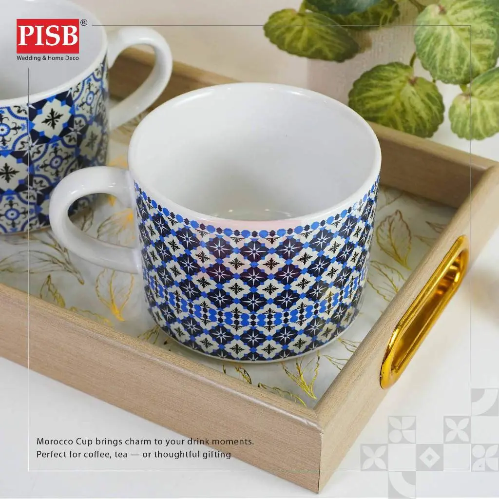 2422(2Pcs/Set)A+B Morocco Ceramic Cup Set With Printed Handle Box Set Doorgift Souvenir Mug Cawan Murah Wedding Gift Cup - Image 4
