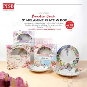 a577289ef582bd8f1b94d398a0f75e6c.jpeg 0511 (100Sets) 9" Melamine Plate With Box Doorgift Souvenir Pinggan Piring Melamin Dengan Kotak Murah Wedding Gift Plate