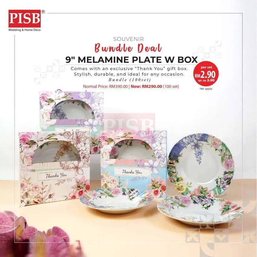 0511 (100Sets) 9" Melamine Plate With Box Doorgift Souvenir Pinggan Piring Melamin Dengan Kotak Murah Wedding Gift Plate