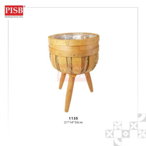 1135 Rattan Basket With Wooden Stand Bakul Rotan Berkaki Pasu Pokok Hiasan Viral Rattan Flower Pot Home Decor