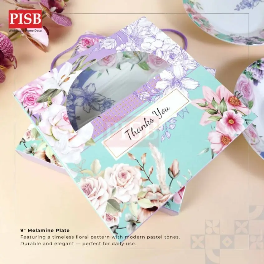 0511 (100Sets) 9" Melamine Plate With Box Doorgift Souvenir Pinggan Piring Melamin Dengan Kotak Murah Wedding Gift Plate - Image 4